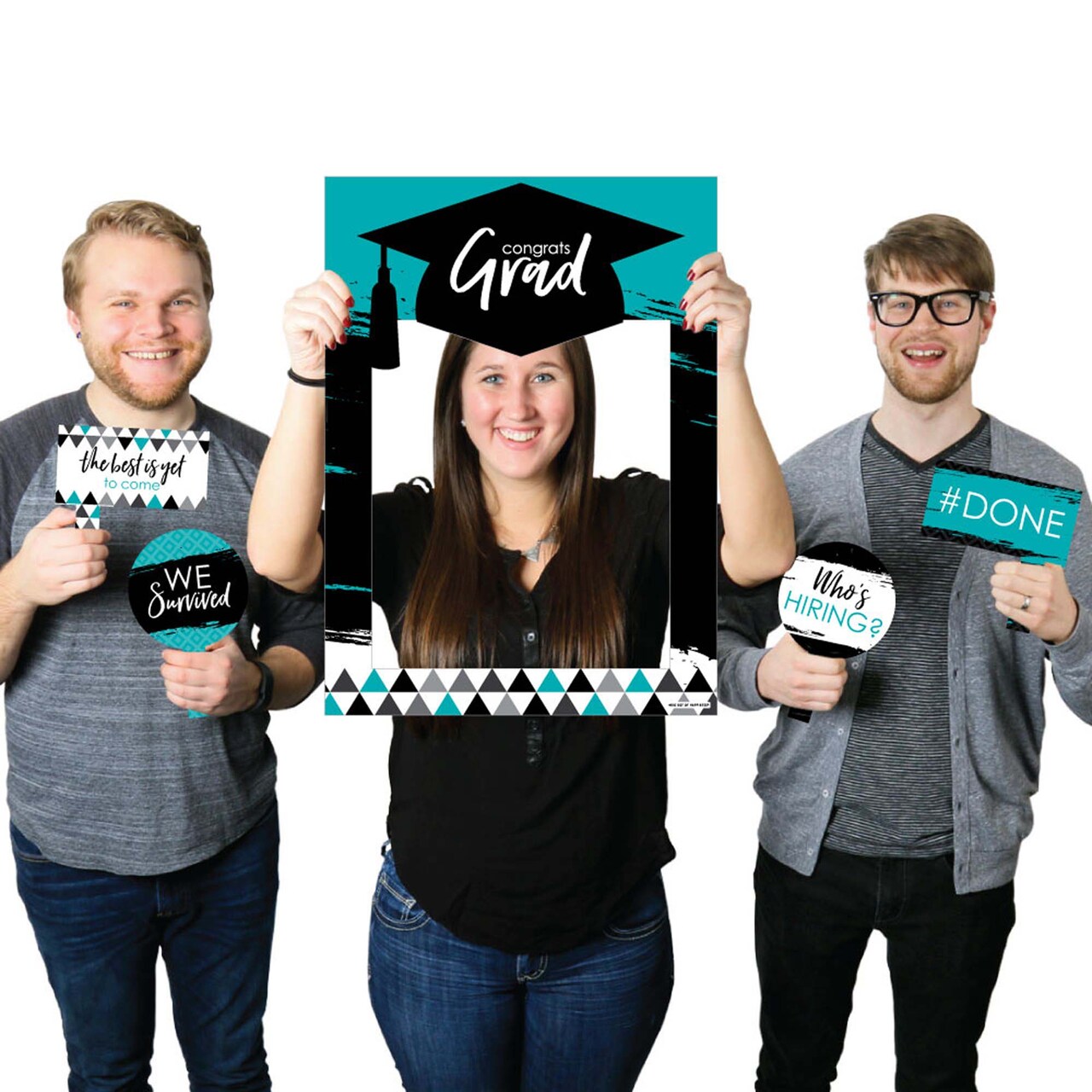 Big Dot of Happiness Teal Grad - Best is Yet to Come - Turquoise Grad Party Selfie Photo Booth Picture Frame & Props - Printed on Sturdy Material